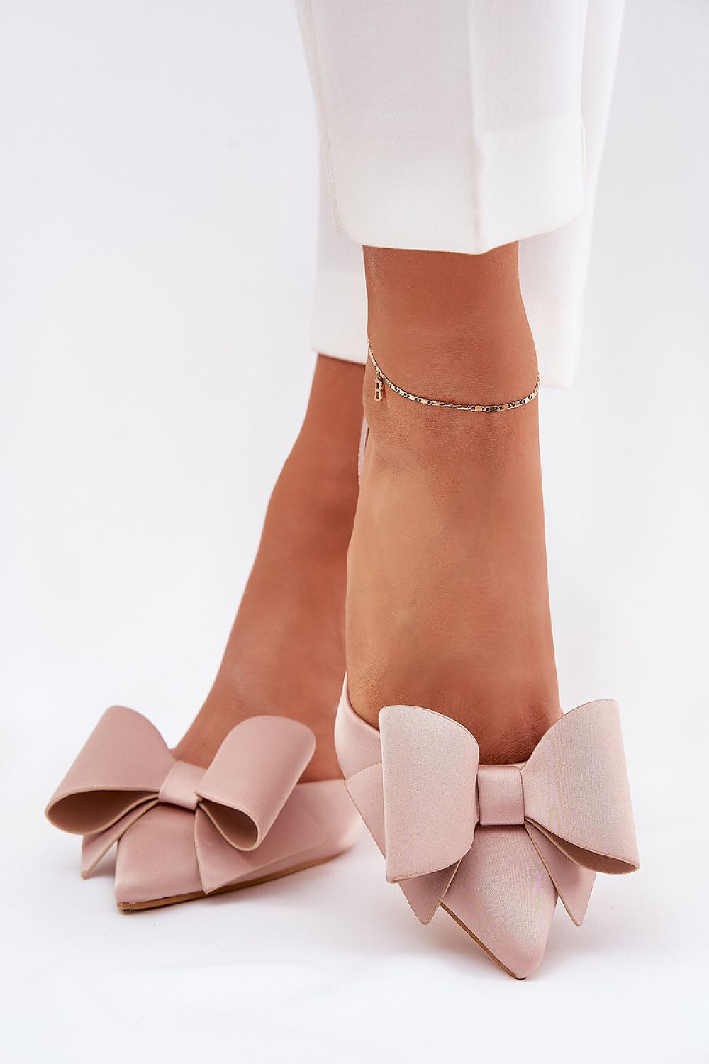 Zapato de tacón rosa empolvado con lazo grande – Ivoluxt