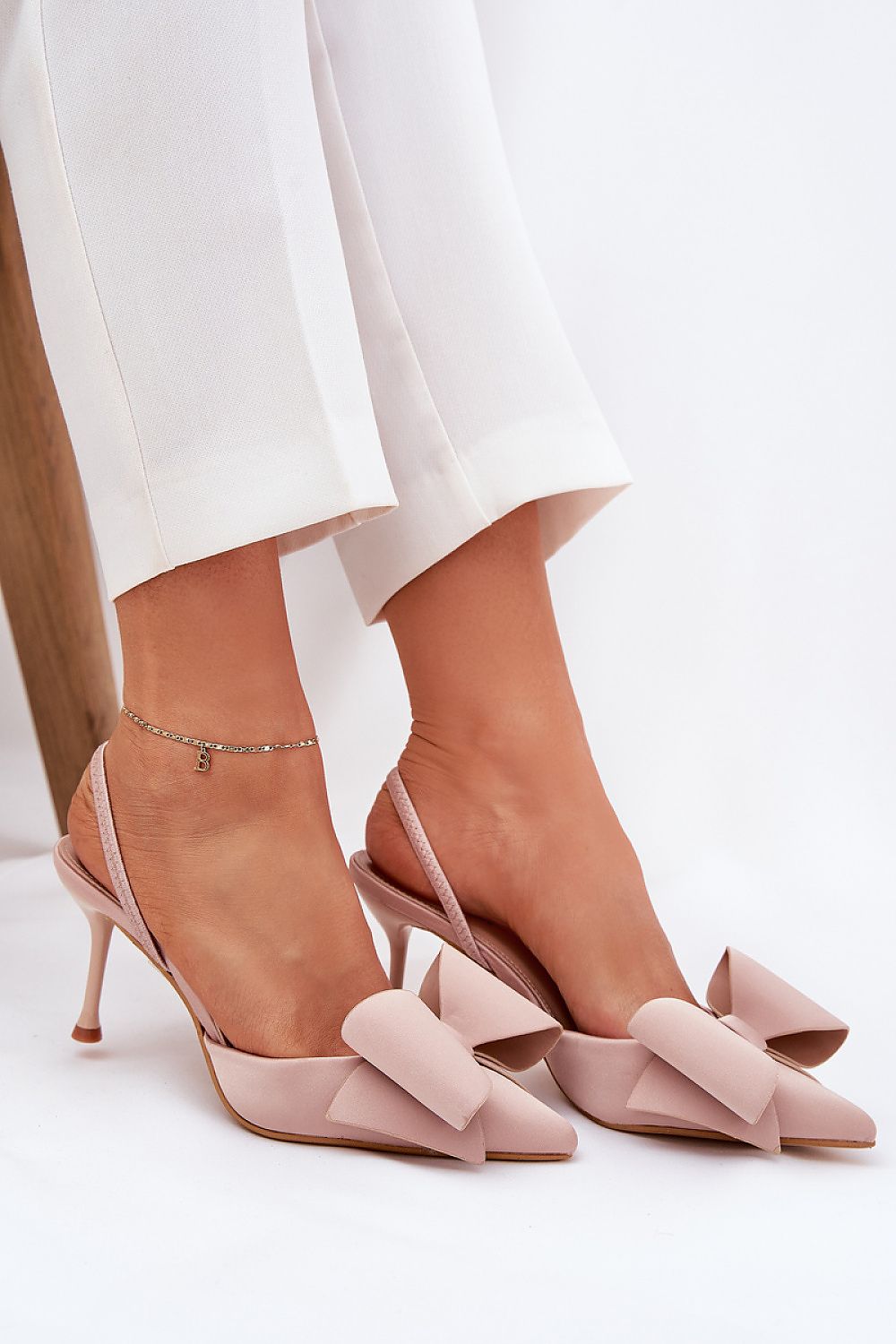 Zapato de tacón rosa empolvado con lazo grande – Ivoluxt
